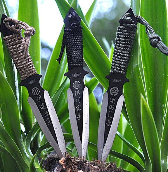 UZI Throwing knives black blade cord wrapped UZK-TRW-006