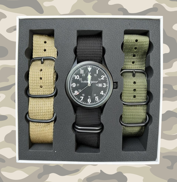 42MM Black Military Watch- 3 Nato Military Straps