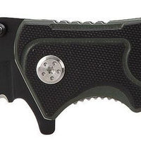 Humvee Folding Knife, OD G10 Handle, Semi Serr Blade