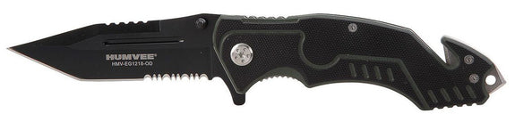 Humvee Folding Knife, OD G10 Handle, Semi Serr Blade
