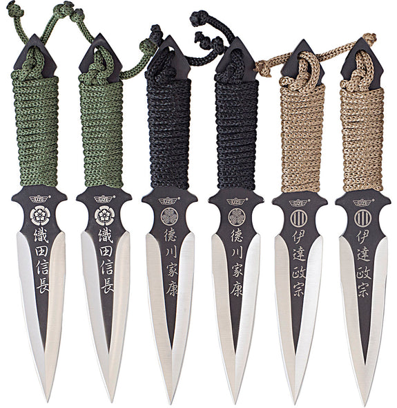 UZI Throwing knives black blade cord wrapped UZK-TRW-006