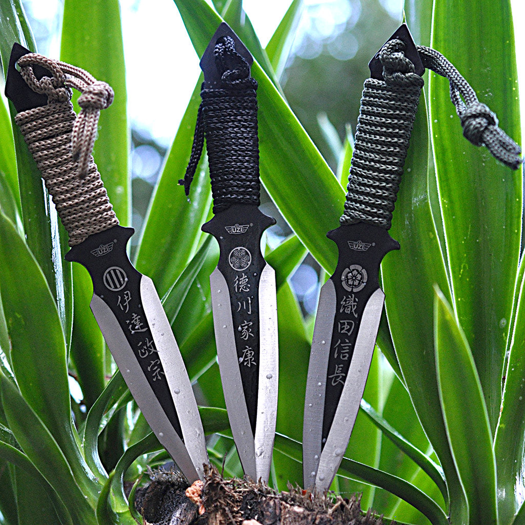 UZI Throwing knives black blade cord wrapped UZK-TRW-006