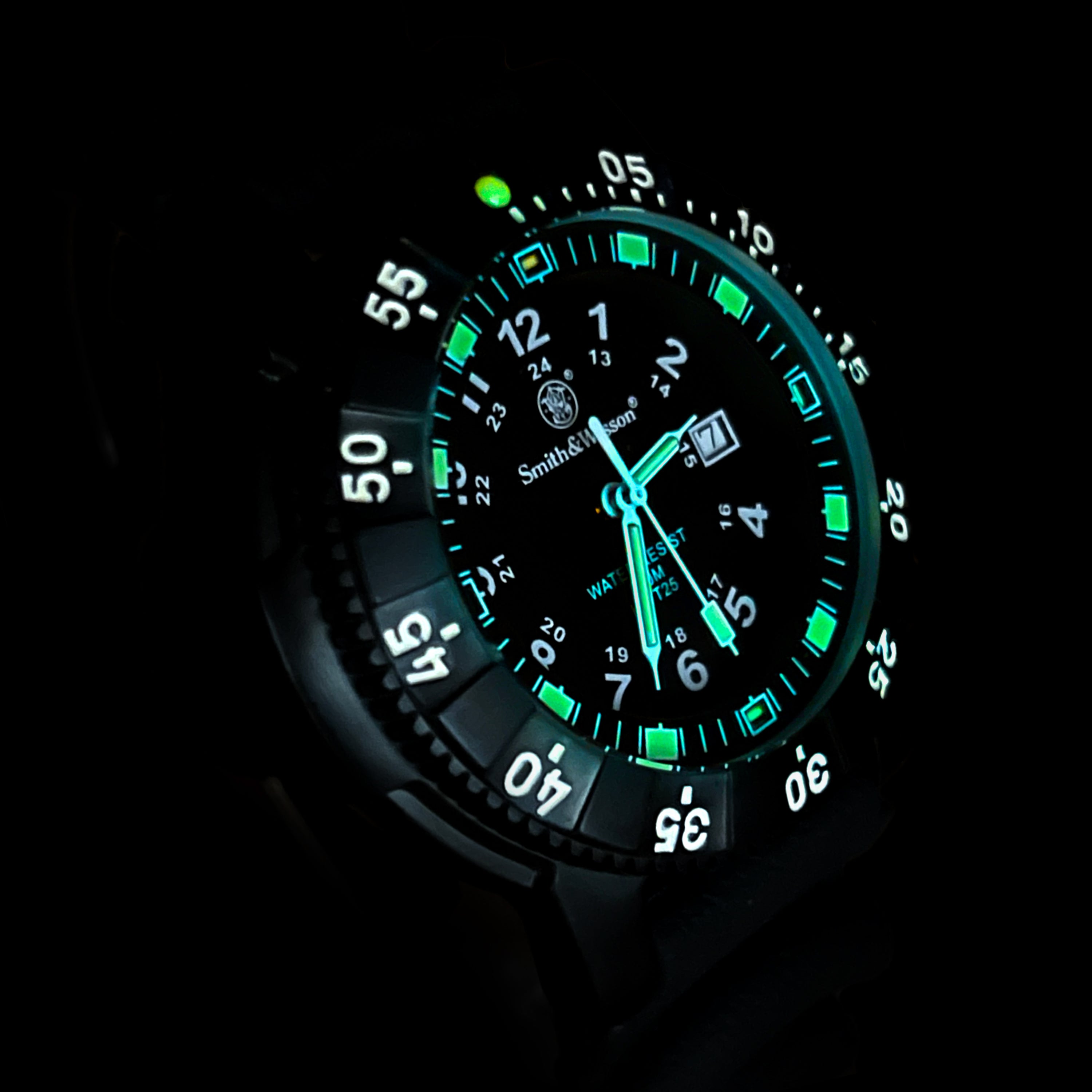 Diver Watch, Tritium, 45 mm, Black w/Rubber Strap