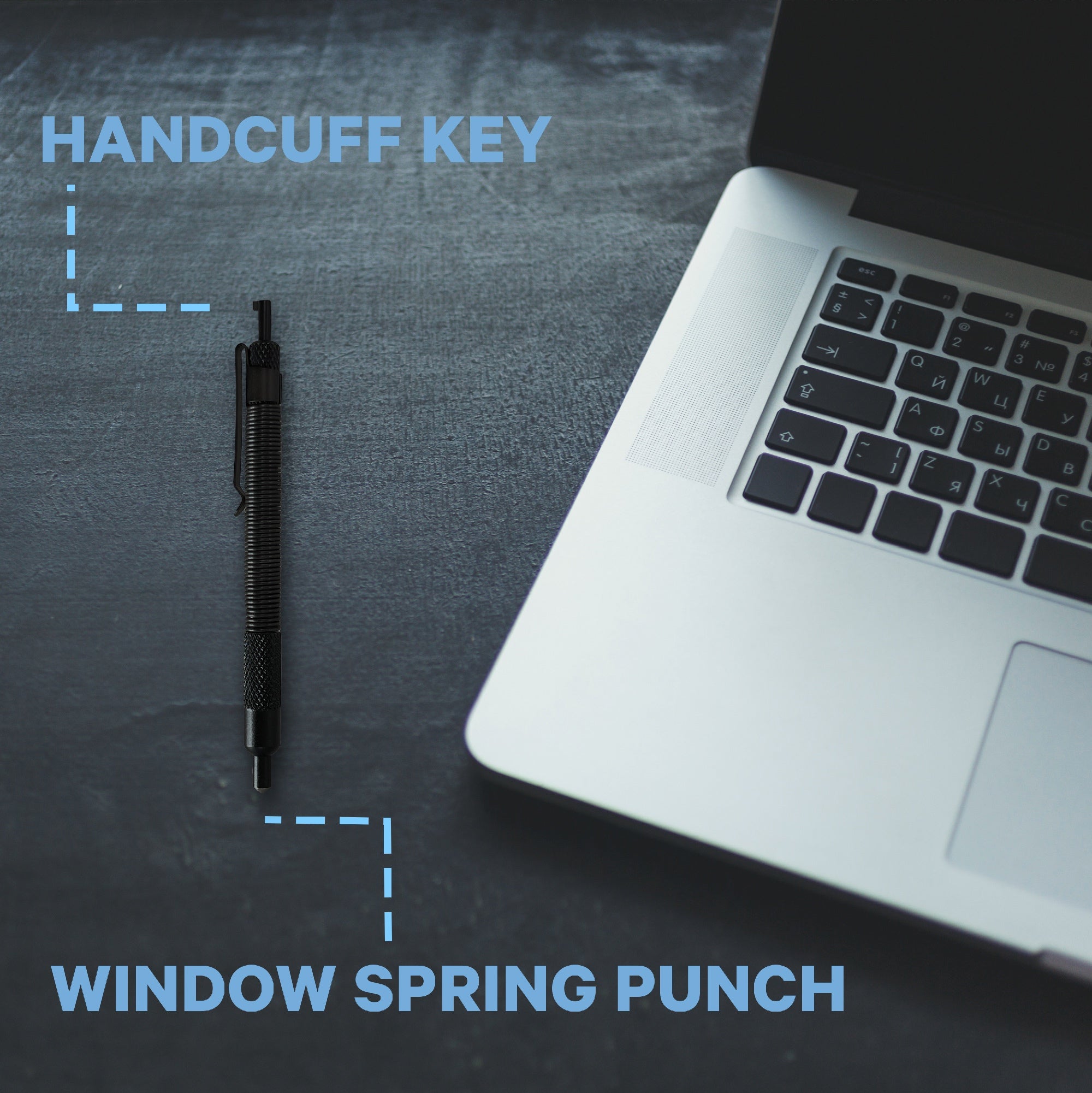 UZI Window Spring Punch handcuff key with pocket clip